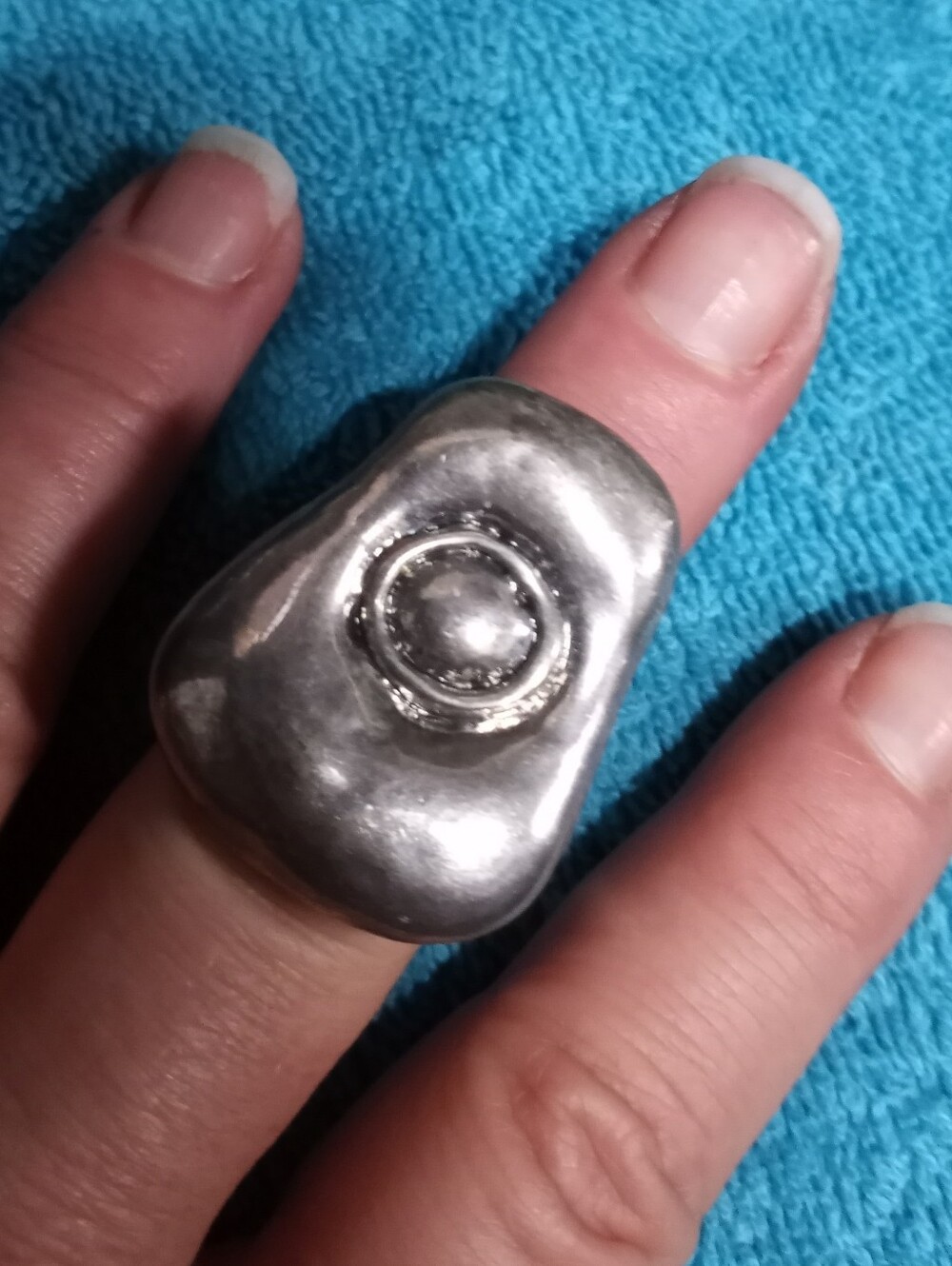 Chunky Silver Statement Ring - Bold Modern Design - Adjustable